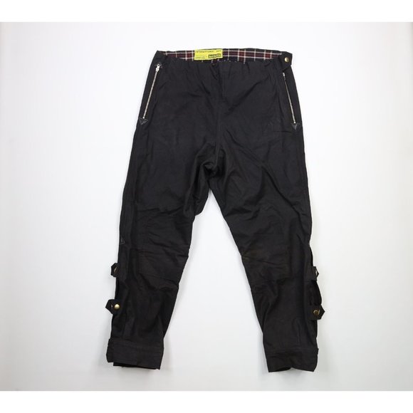 Vintage 70s Barbour Mens 40x30 Waxed Cotton Lined Motorcycle Riding Pants Black